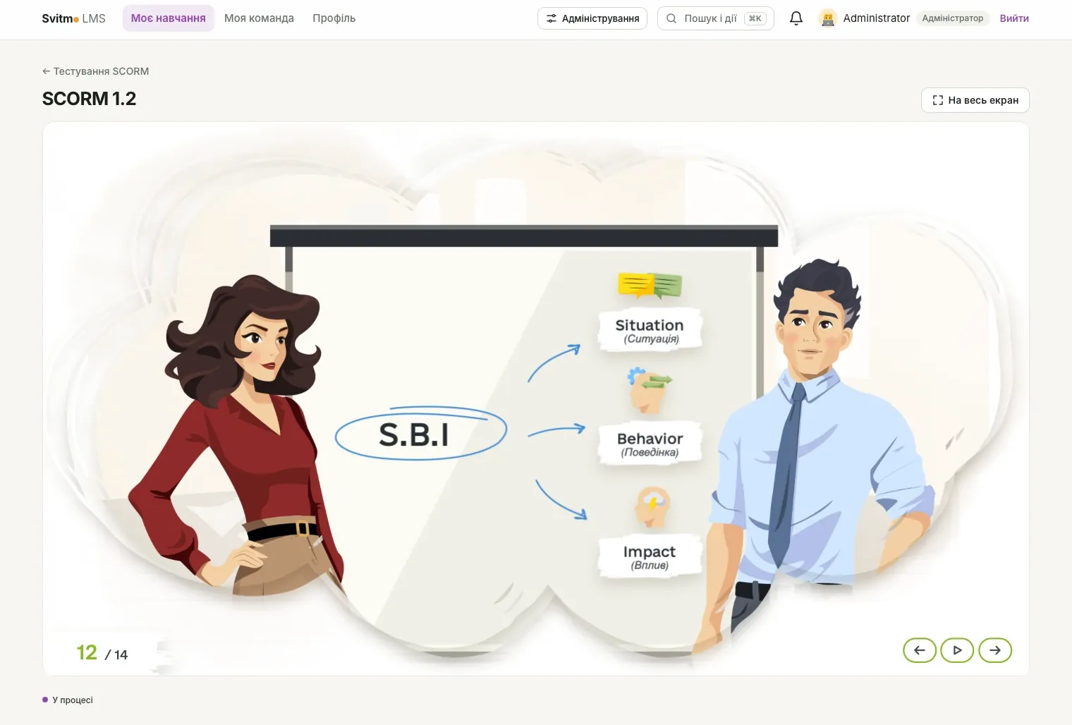 Пакет SCORM 1.2 у плеєрі Svitmo LMS